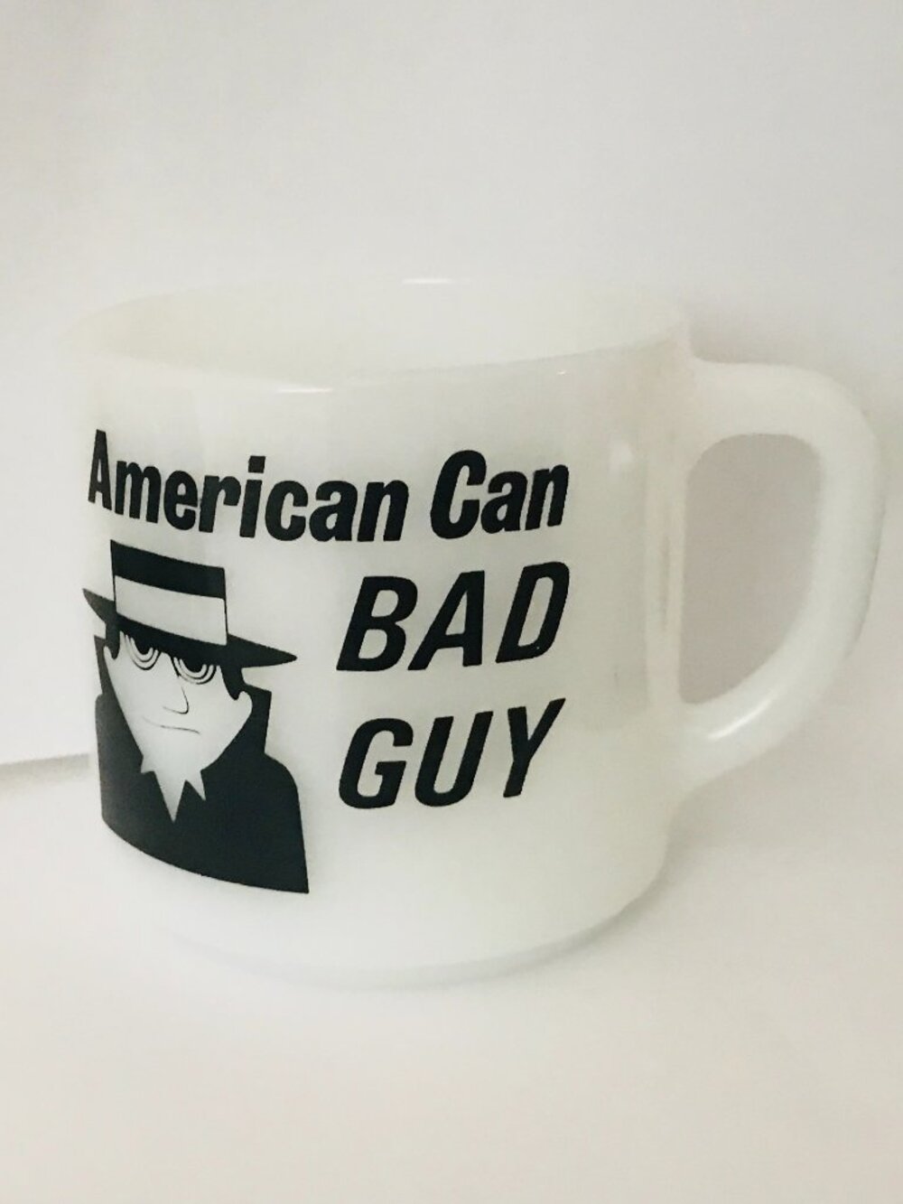 Vintage Bad Guy Coffee Mug Bad Idea Milk Glass Federal USA